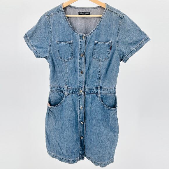 Vintage 90s Gloria Vanderbilt Light Blue Denim Short-Sleeve Romper Skort - Picture 1 of 9